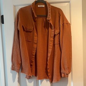 Rust Orange Gauze Shirt Jacket